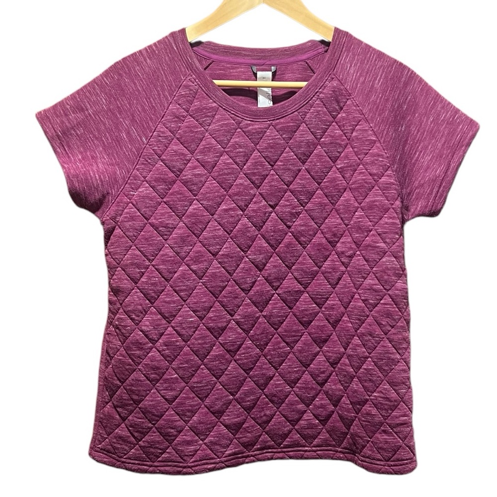 Oiselle Quilted Short Sleeve Purple Sweatshirt Size Large
